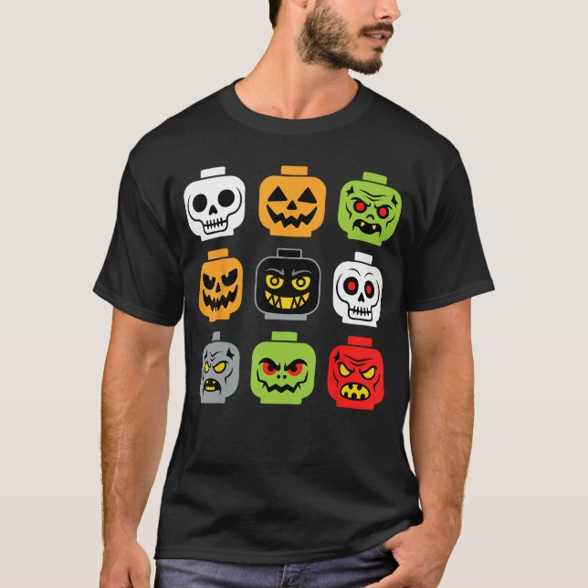 T-shirt Halloween Building Brick Head Adult Men Youth Boy  (Devant)