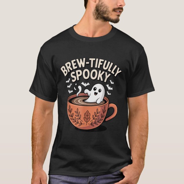 T-shirt Halloween café glacé soigneusement hantée (Devant)