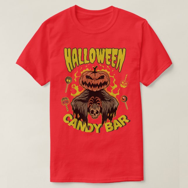 T-shirt Halloween Candy Bar, Spooky Pumpkin Jackolantern O (Design devant)