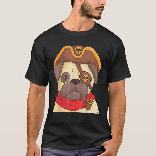T-shirt Halloween Capitaine Chien Pirate Costume Pour Homm (Devant)
