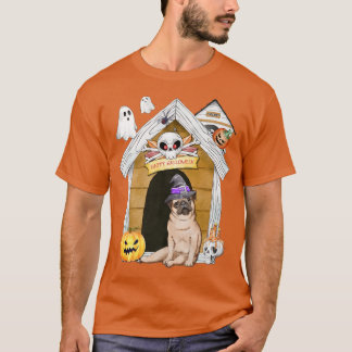 T-shirt Halloween Carlin Chien sorcière Maison hantée