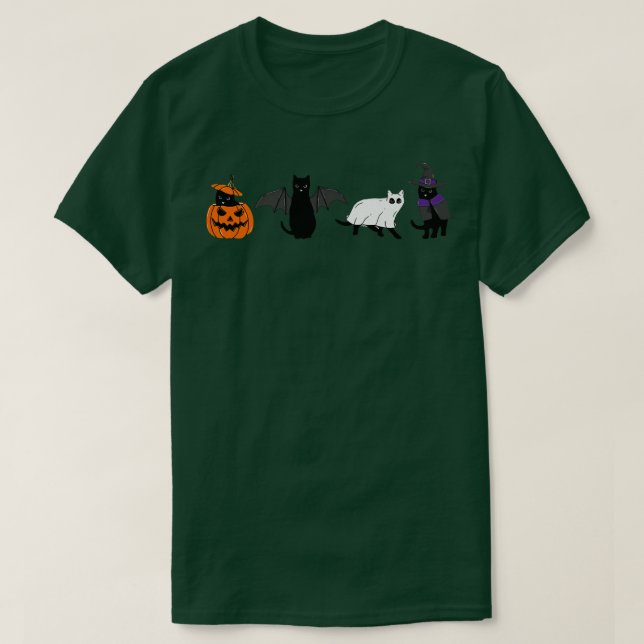 T-shirt Halloween Cat Ghost Cat Witch Bats Funny Black Cat (Design devant)
