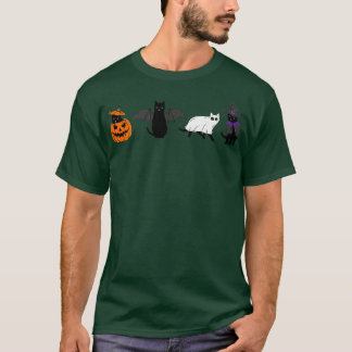 T-shirt Halloween Cat Ghost Cat Witch Bats Funny Black Cat