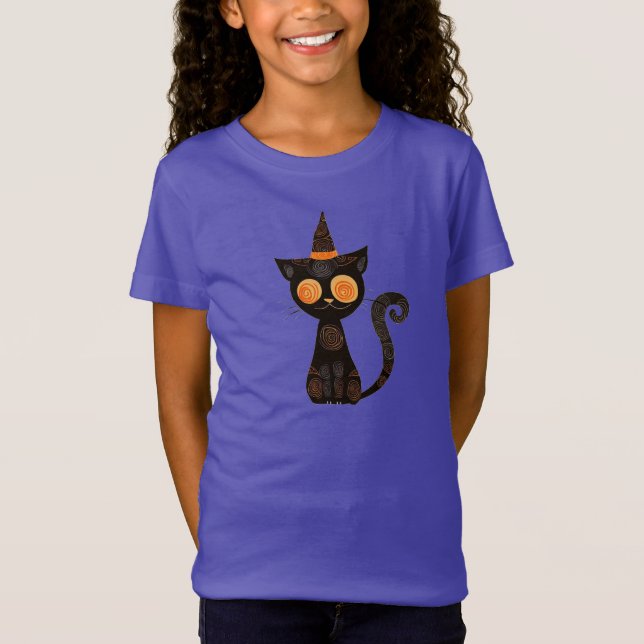 T-Shirt Halloween/chat/chute/blanc (Devant)
