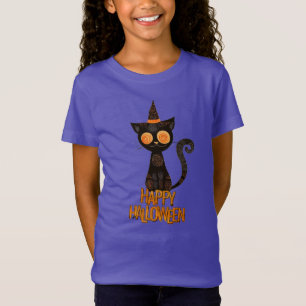 T-Shirt Halloween/chat/chute/blanc