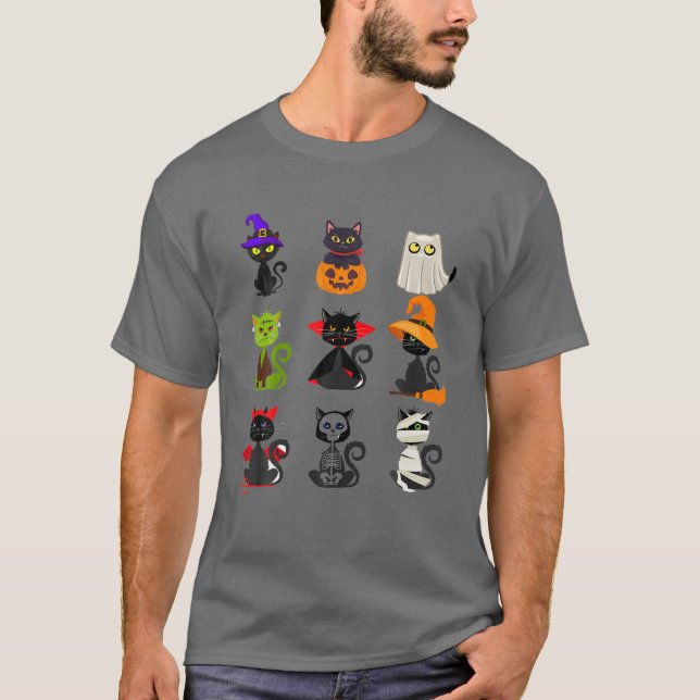 T-shirt Halloween Chat Custome déguisé sorcière Citrouille (Devant)
