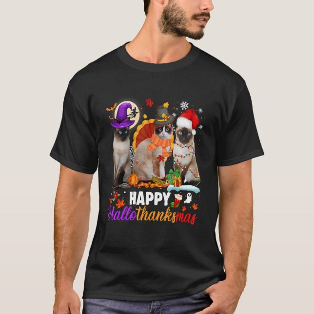 T-shirt Halloween Chat Et Joyeux Noël Joyeux Hallomerci (Devant)