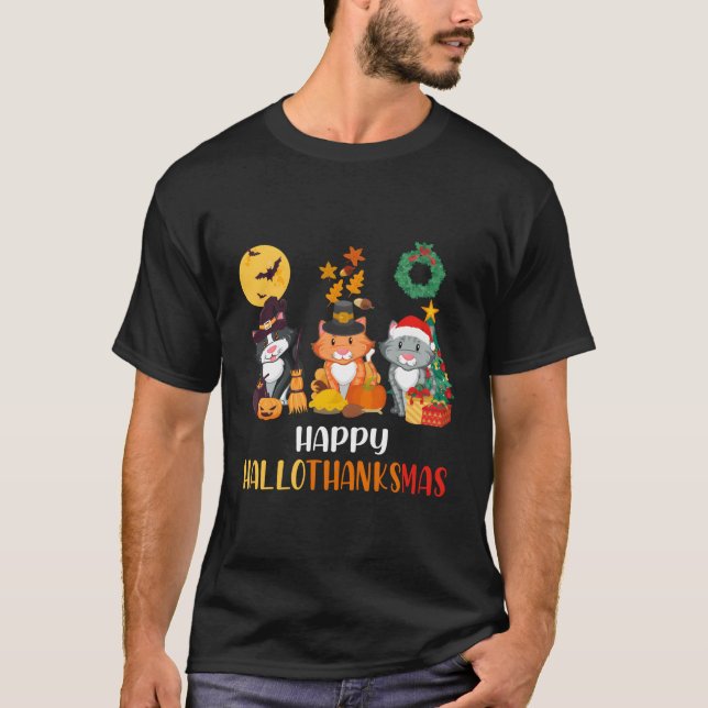 T-shirt Halloween Chat Halloween Joyeux Hallothanksmas Tha (Devant)