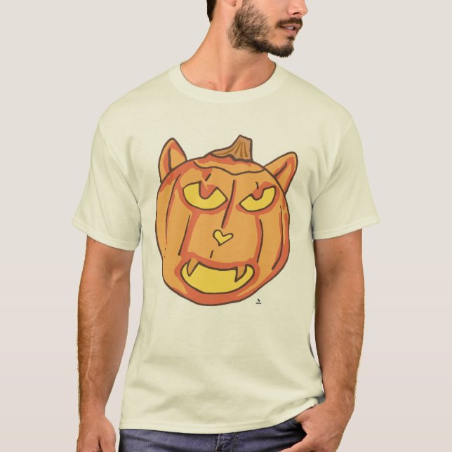 T-shirt Halloween Chat Jack-o-Lanterne Citrouille dessin a (Devant)