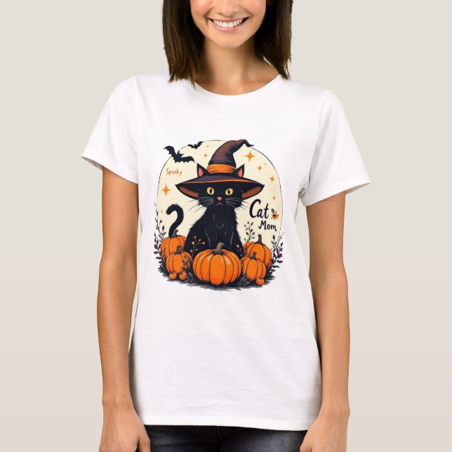 T-shirt Halloween Chat Maman Fantôme – Joli Chat N (Devant)