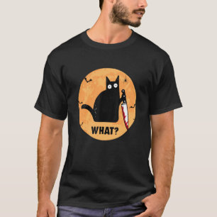 T-shirt Halloween Chat noir avec Chat couteau sanglant ce