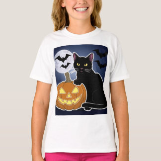 T-shirt halloween chat noir avec citrouille