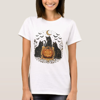 T-shirt Halloween Chat Noir & Citrouille Vintage