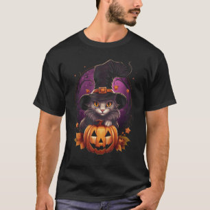 T-shirt Halloween Chat noir Costume Citrouille sorcière Éf
