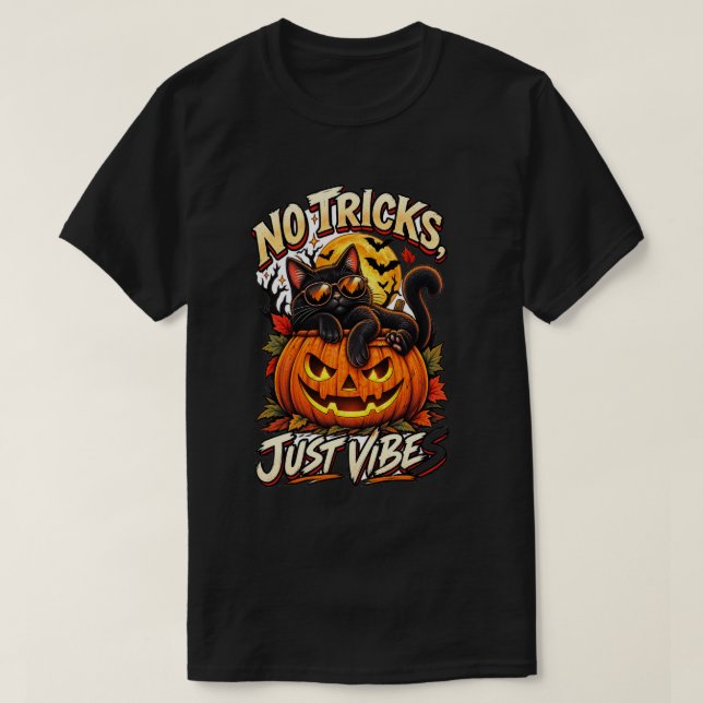 T-shirt Halloween Chat Noir – Pas de Tours, Juste  (Design devant)