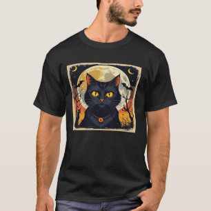 T-Shirt Halloween Chat Noir Rétro Classique 
