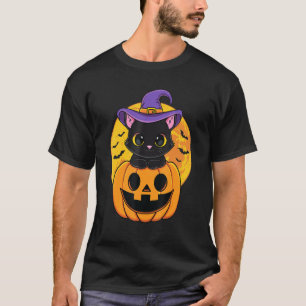T-shirt Halloween Chat Noir Sorcière Casquette Citrouille