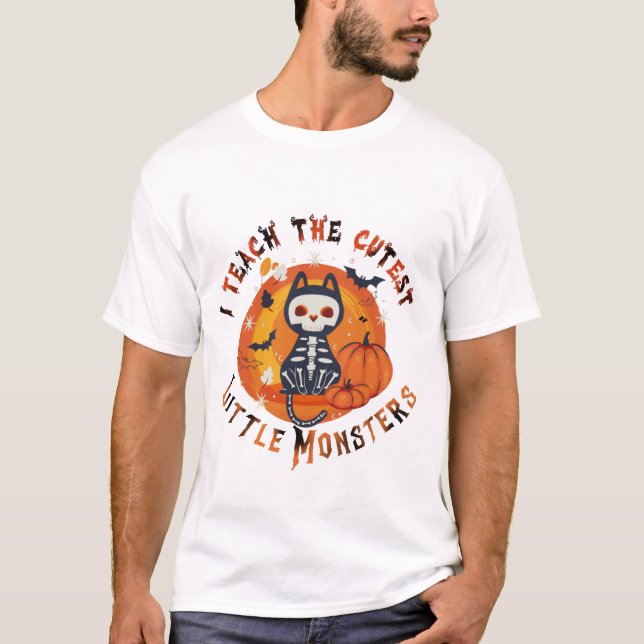 T-shirt Halloween Chat Squelettique Professeur Mig (Devant)