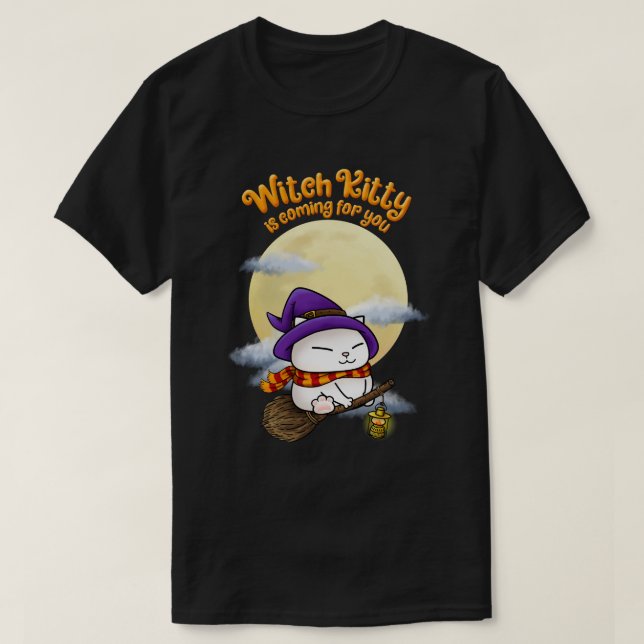 T-shirt Halloween Chat Witch Kitty (Design devant)