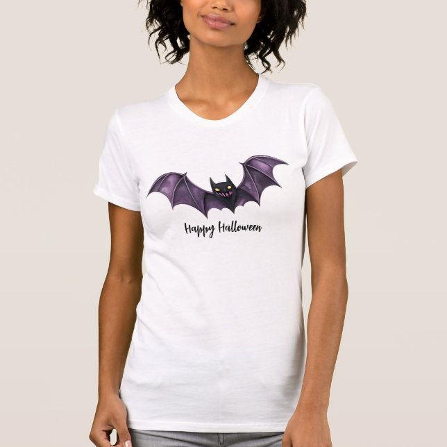 T-shirt Halloween chauves-souris violette Éffrayante effro (Devant)