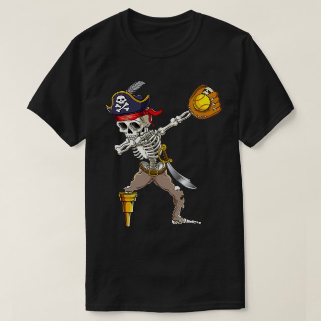 T-shirt Halloween Chemise Dabbing Pirate Skeleton Softball (Design devant)