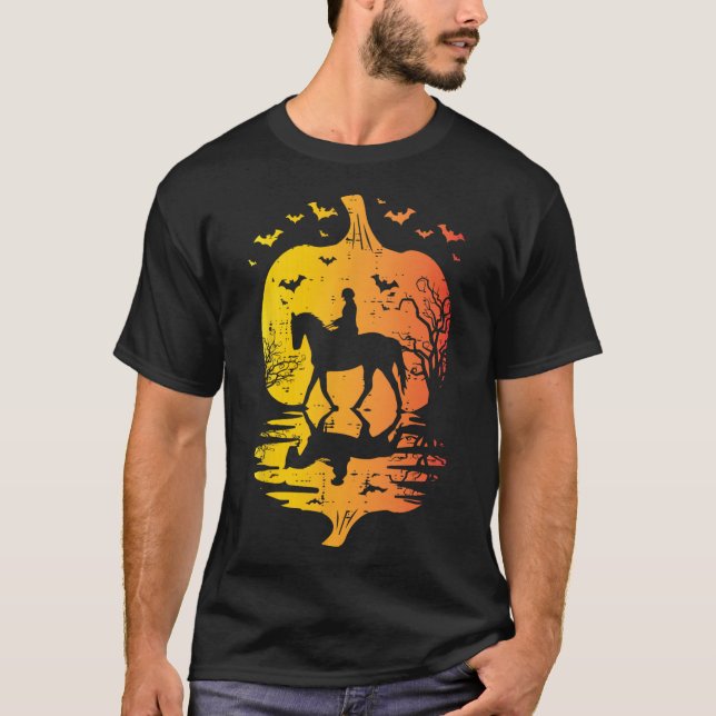 T-shirt Halloween Cheval Silhouette Citrouille Costume Vin (Devant)