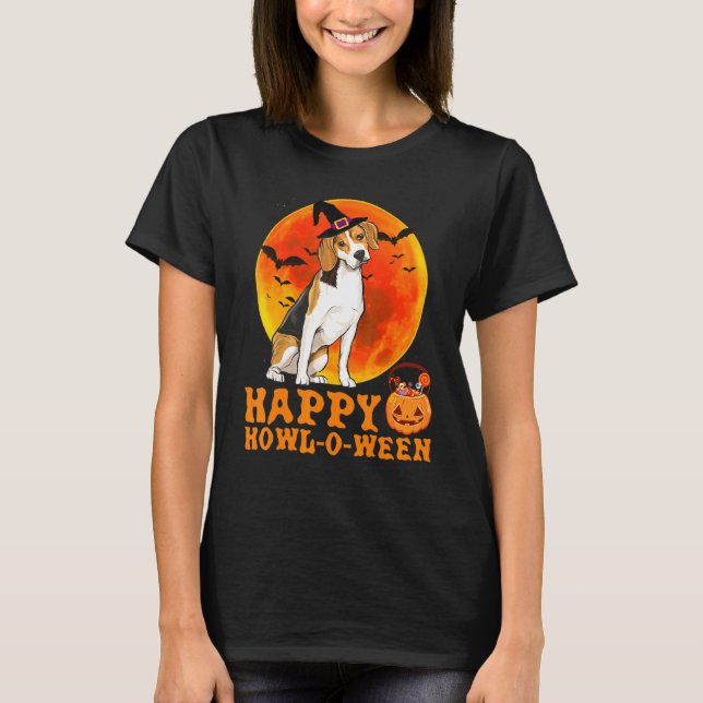 T-shirt Halloween Chien beagle Happy Howl O Ween (Devant)