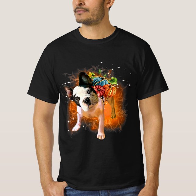 T-shirt Halloween Citrouille Boston Terrier Miracle (Devant)