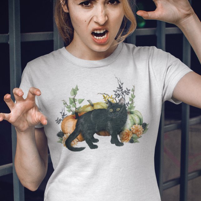 T-shirt Halloween Citrouille Chat noir aquarelle (Créateur téléchargé)