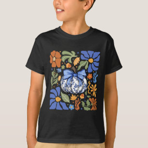 T-shirt Halloween Citrouille Chinoiserie Bleu &amp; Blanc 