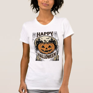 T-shirt Halloween Citrouille Cimetière Vintage Art