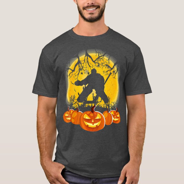 T-shirt Halloween Citrouille de gardien de hockey (Devant)