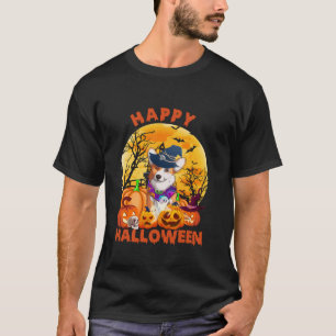 T-shirt Halloween Citrouille de la lune sorcière Corgi chi