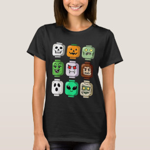 T-shirt Halloween Citrouille en tête de brique de construc