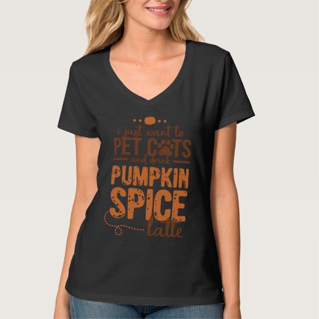 T-shirt Halloween Citrouille épice latte chat (Devant)