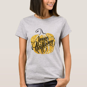 T-shirt Halloween Citrouille Golden Foils gravé classique
