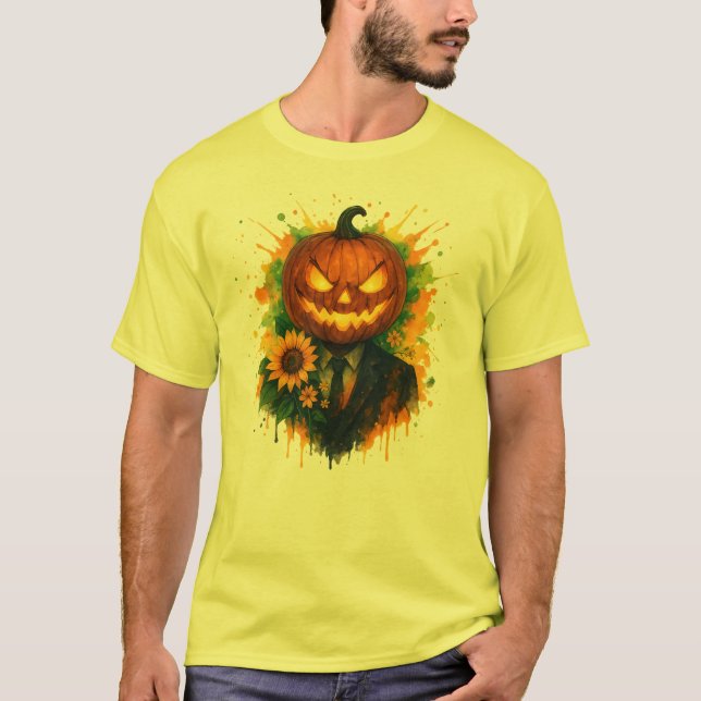 T-shirt Halloween Citrouille Head aquarelle Art (Devant)