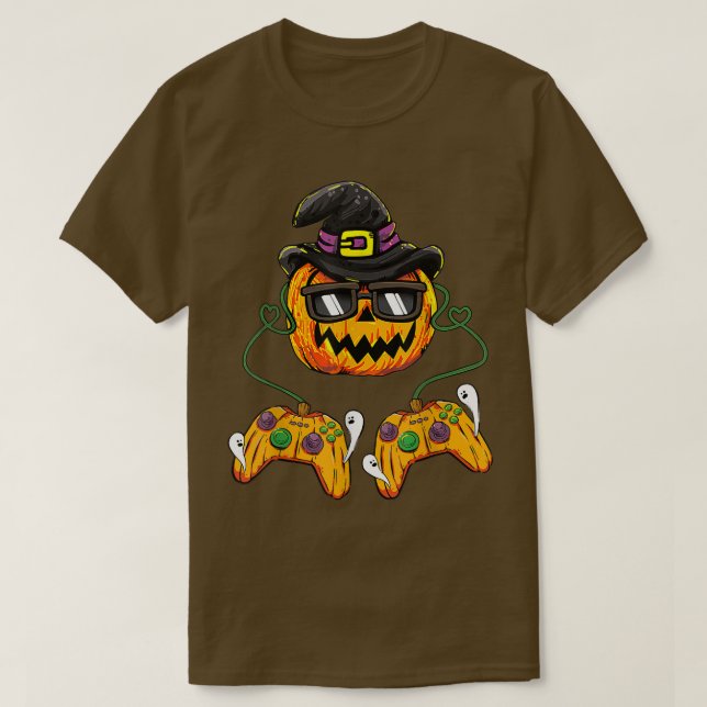 T-shirt Halloween Citrouille Jack-o'-lantern Gamer Garçons (Design devant)