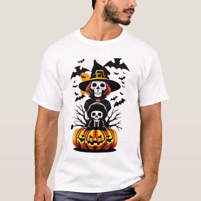 T-shirt Halloween citrouille Skull (Devant)