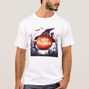 T-shirt Halloween-Citrouille, sorcière Casquette et chats
