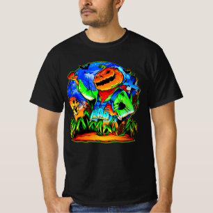 T-shirt Halloween Citrouille Zombie Monster Crâne Bat Grav