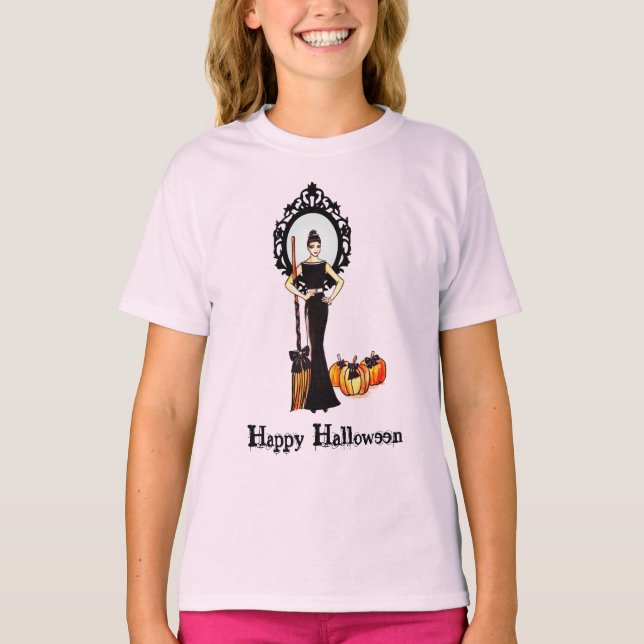 T-shirt Halloween Classic Élégante Robe Noire Longue (Devant)
