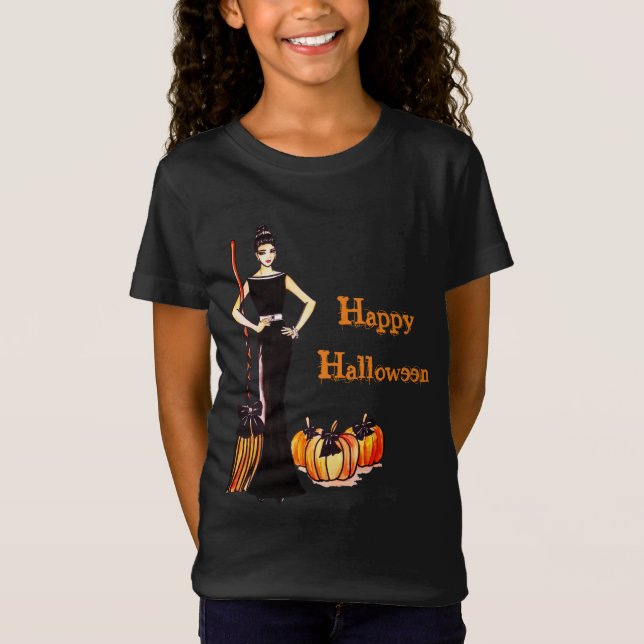T-Shirt Halloween classique et élégante robe noire (Devant)