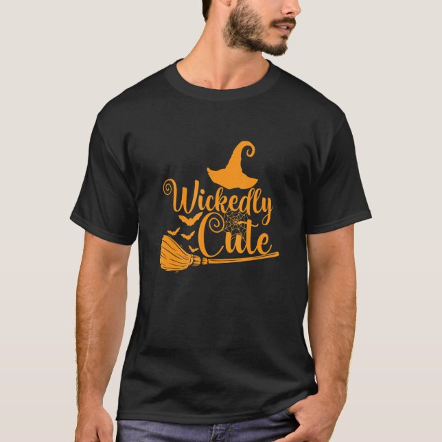 T-shirt Halloween Cobweb Et Sorcière Mignonne (Devant)