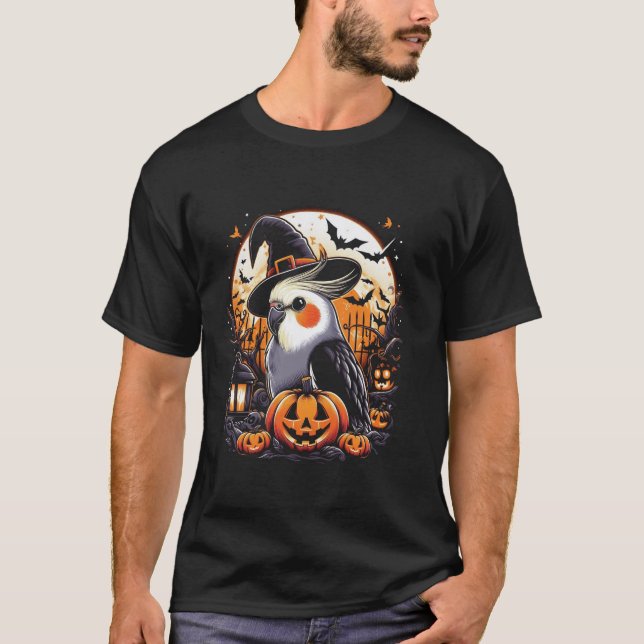 T-shirt Halloween Cockatiel sorcier costume Casquette Lune (Devant)