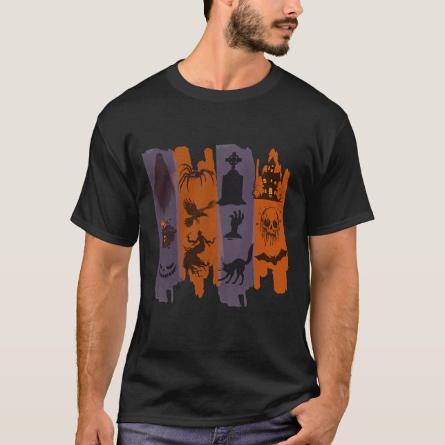 T-Shirt Halloween – Collage d'icônes horrifiques (Devant)