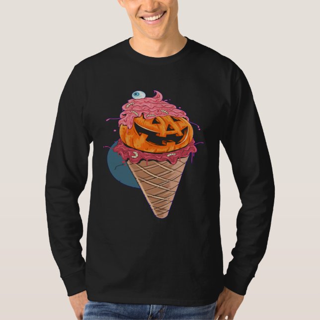 T-shirt Halloween cones Pumpkin Worms icecream (Devant)