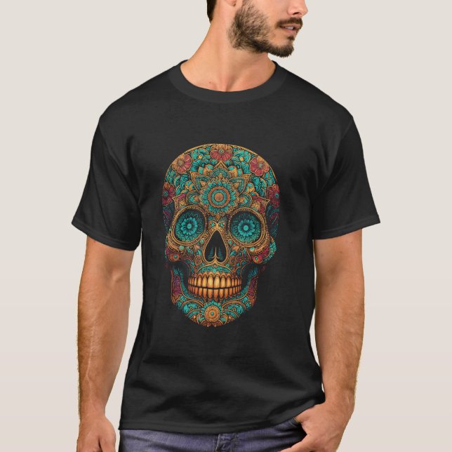 T-shirt Halloween cool Crâne En Mandala Style Art Hallowee (Devant)