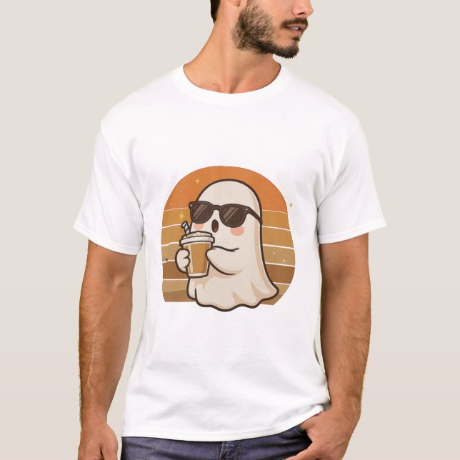 T-shirt Halloween Cool Ghost avec café  (Devant)