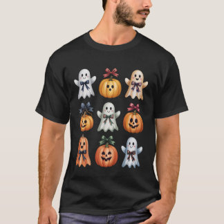 T-shirt Halloween Coquette Bow Pumpkin Ghost Spooky Boo Wo